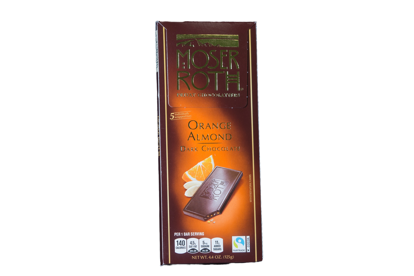Moser Roth Orange Almond Dark Chocolate Bar, 4.4 oz