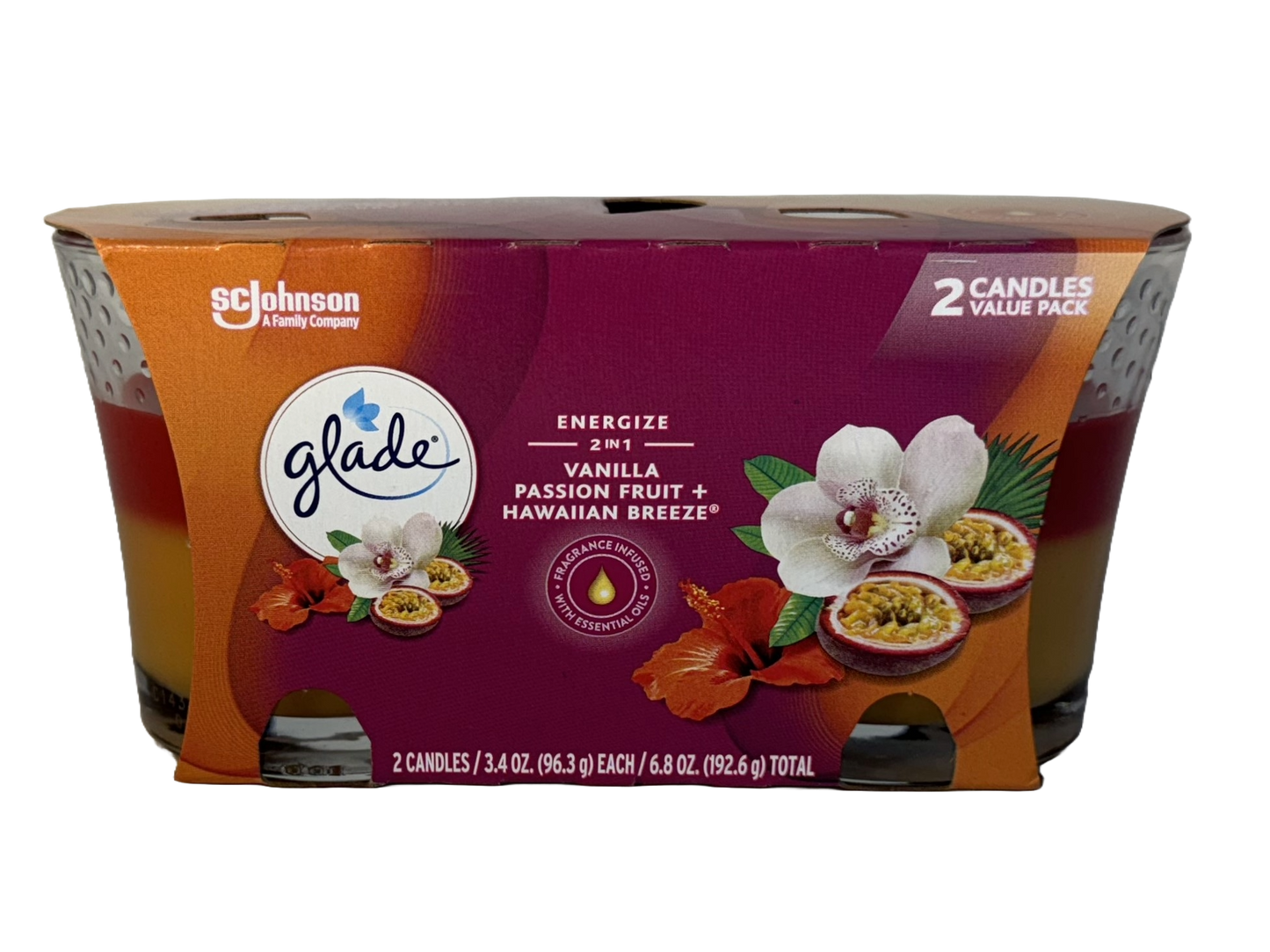 Glade 2 in 1 Candle Hawaiian Breeze & Vanilla Passion Fruit, 2 count