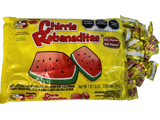 Chirris Rebanaditas Watermelon Flavor Mexican Candy, 100 pieces