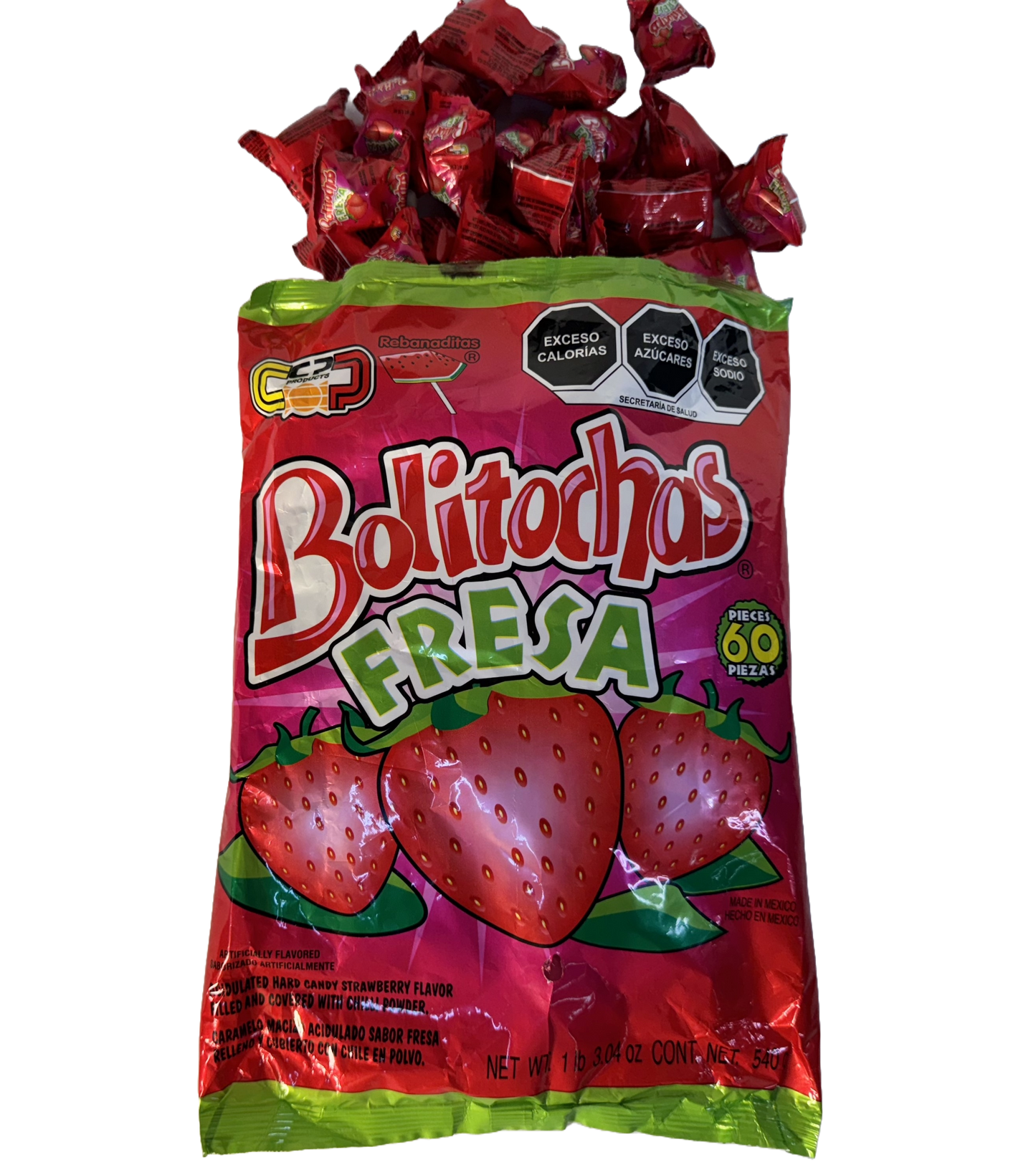 Bolitochas Fresa Strawberry Flavor Mexican Candy, 60 pieces