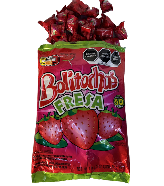 Bolitochas Fresa Strawberry Flavor Mexican Candy, 60 pieces