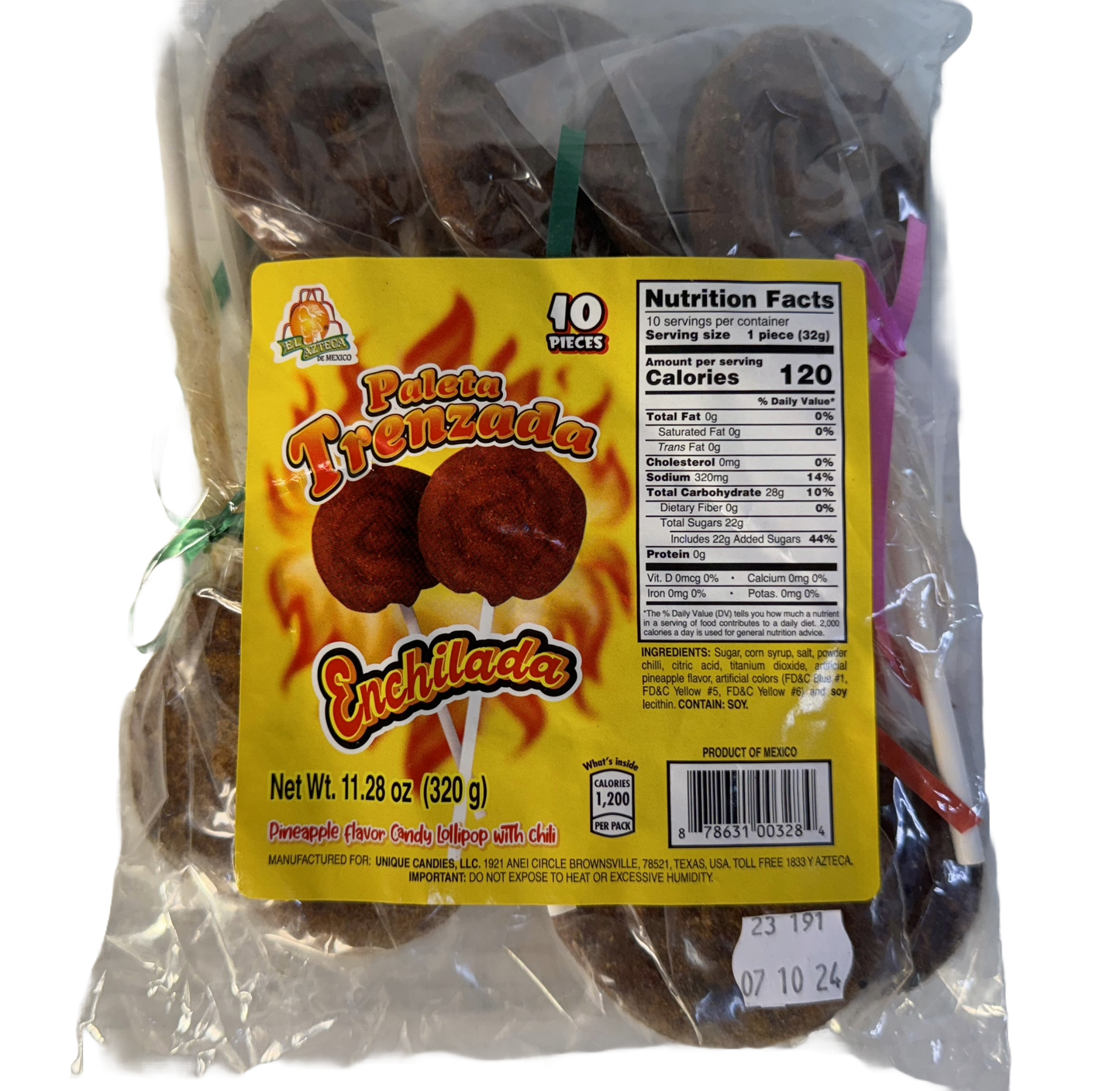 El Azteca Paleta Trenzada Con Chile Mexican Candy, 10 pieces