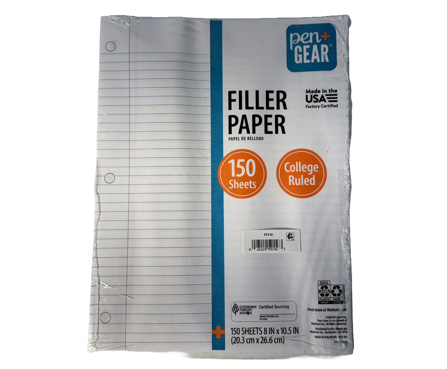 Pen+Gear College Ruled Filler Paper, 10.5" x 8", 150 Sheets