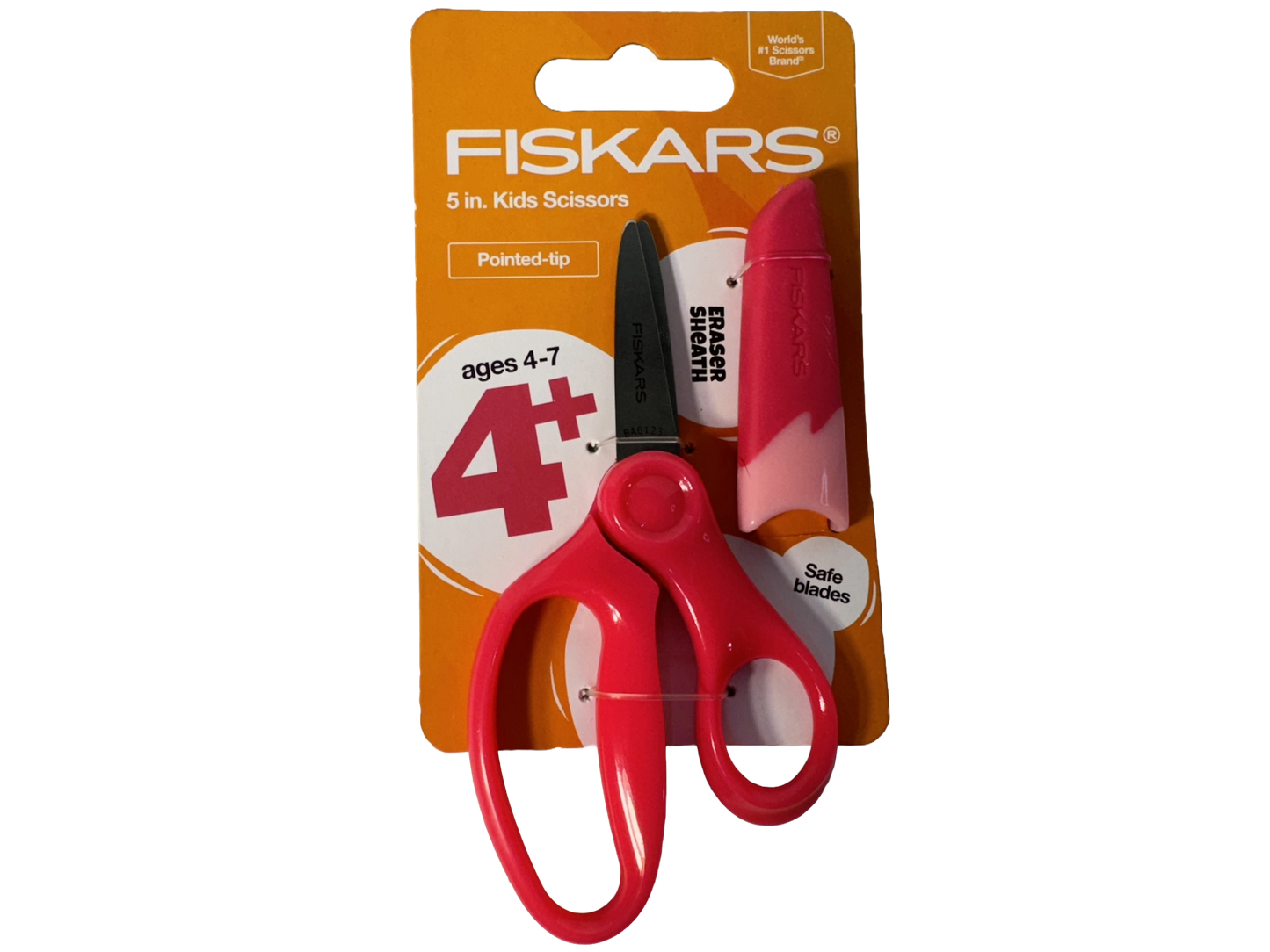 Fiskars 5" Pointed Kids Scissors For Ages 4-7 with Eraser Sheath, Pink