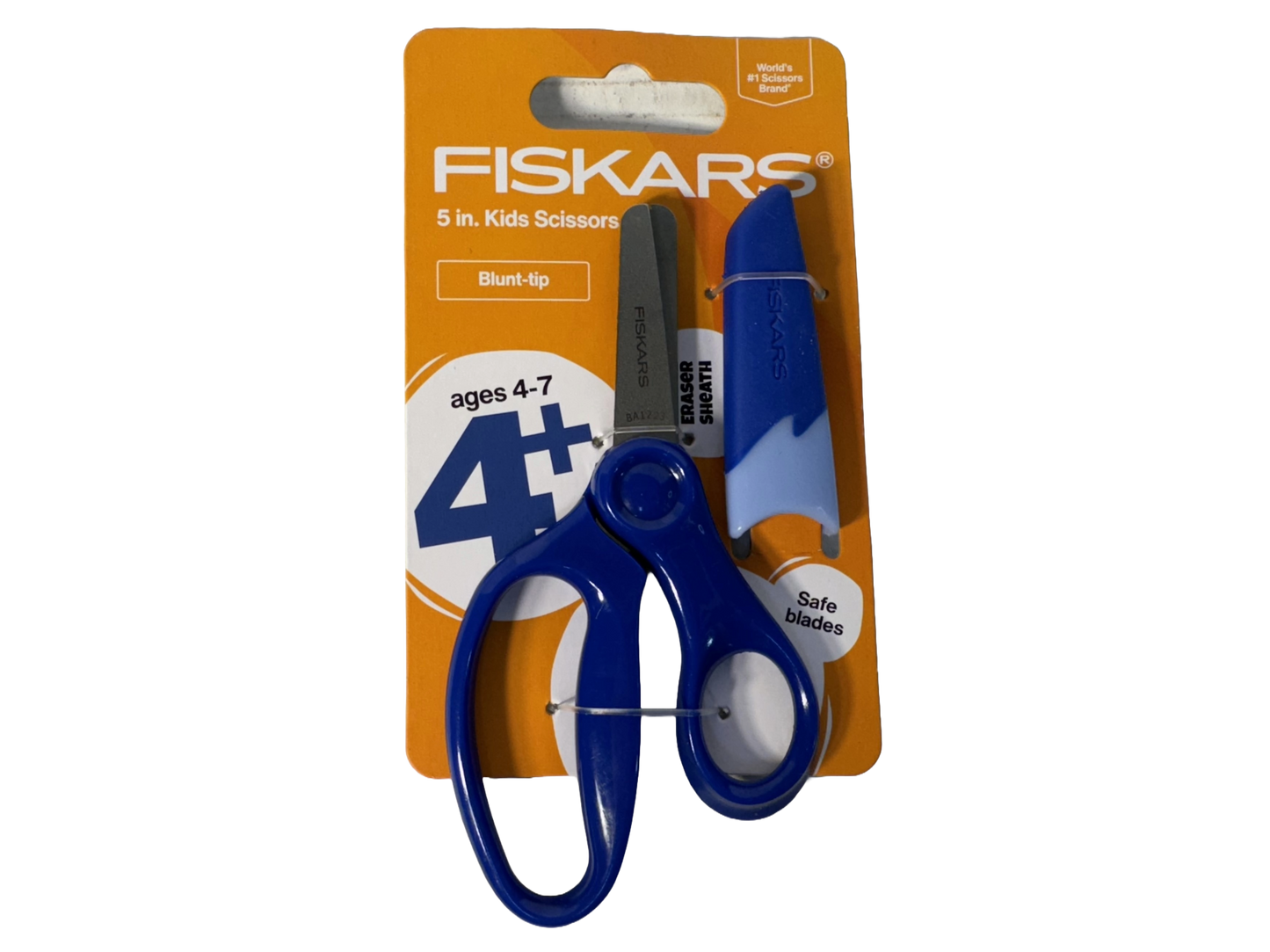 Fiskars 5" Blunt Tip Kids Scissors For Ages 4-7 With Eraser Sheath, Blue