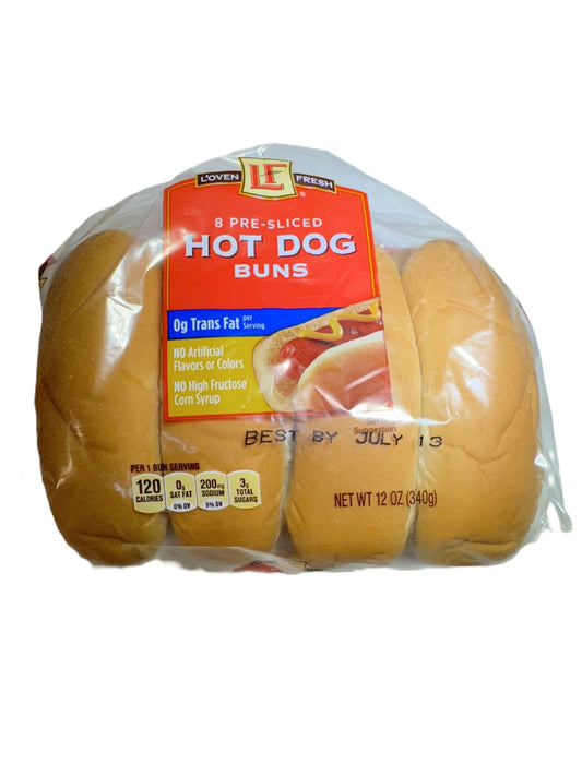 L'oven Fresh Pre Sliced Hot Dog Buns, 8 count