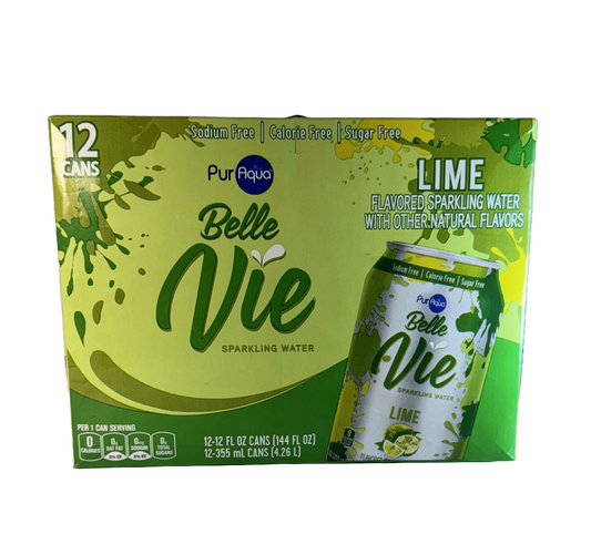 Puraqua Lime Belle Vie Sparkling Water, 12 pack