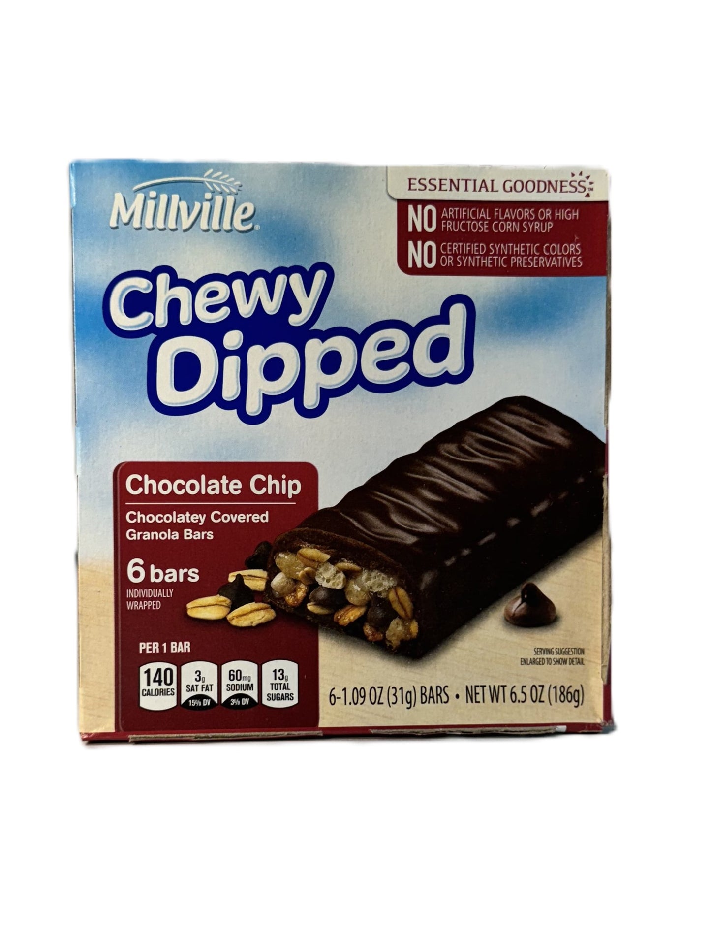 Millville Chocolate Chip Chewy Dipped Granola Bars, 6 count