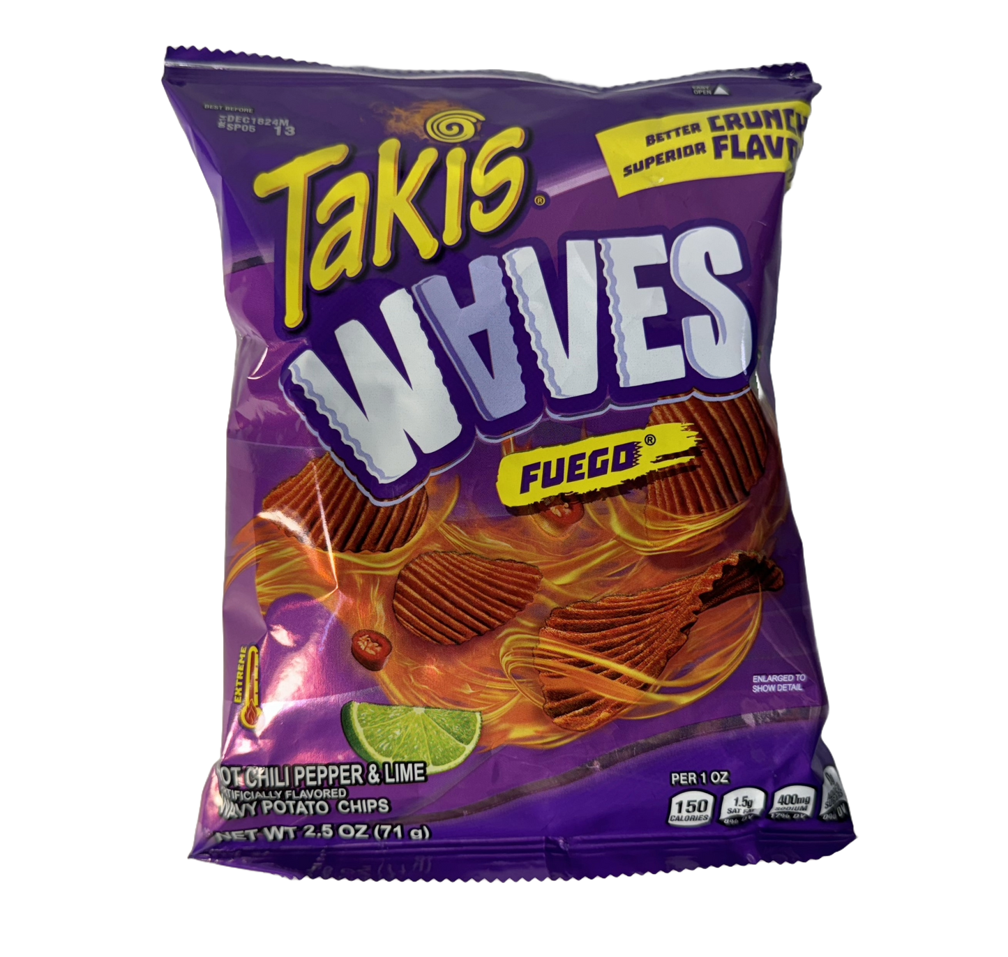 Takis Waves Fuego Potato Chips Hot Chili Pepper & Lime, 2.5 oz