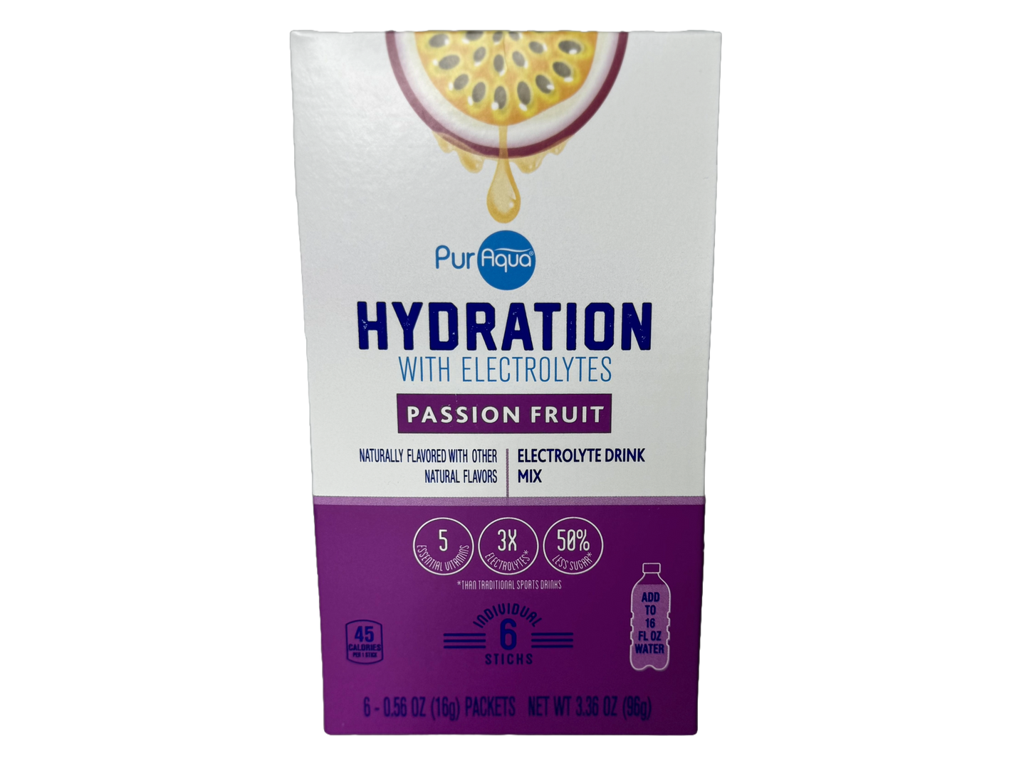 PurAqua Passion Fruit Hydration Drink Mix Sticks, 6 count