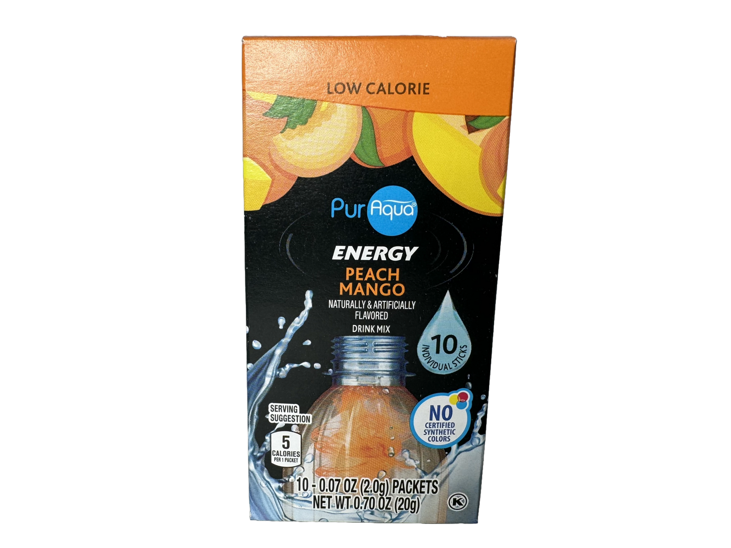 PurAqua Peach Mango Energy Drink Mix, 10 count